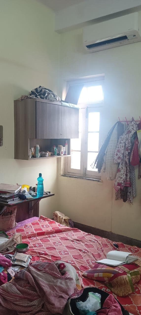 Hostel room with basic furniture