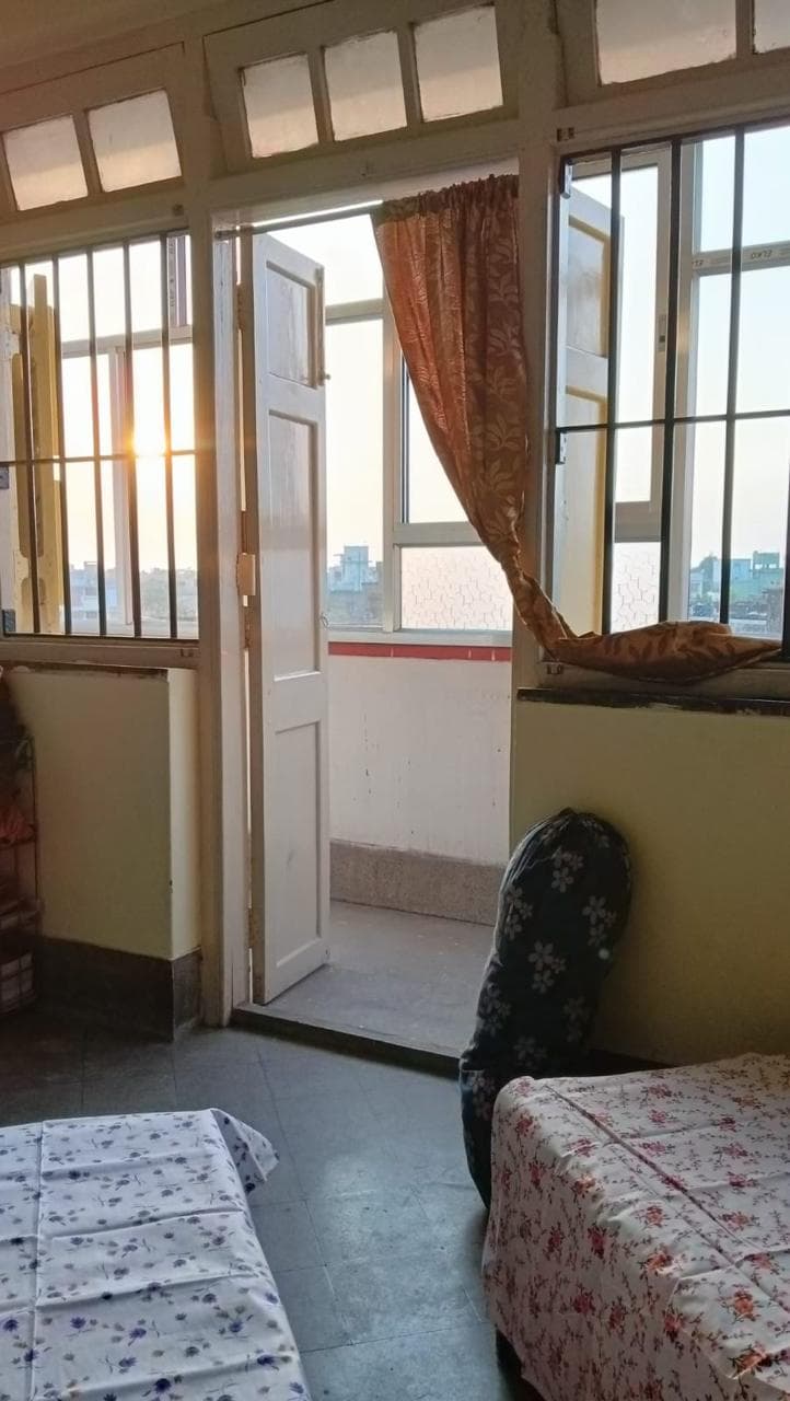 Hostel corridor with natural lighting